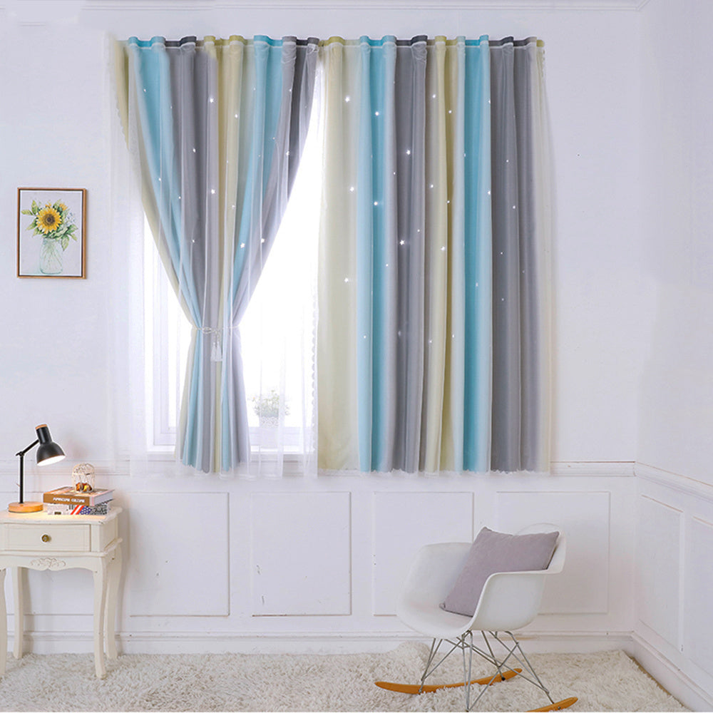 Easy Installation Bedroom Curtains – Rainbow Star Cut Design, Thermal Insulation & Blackout for Kids & Girls’ Rooms