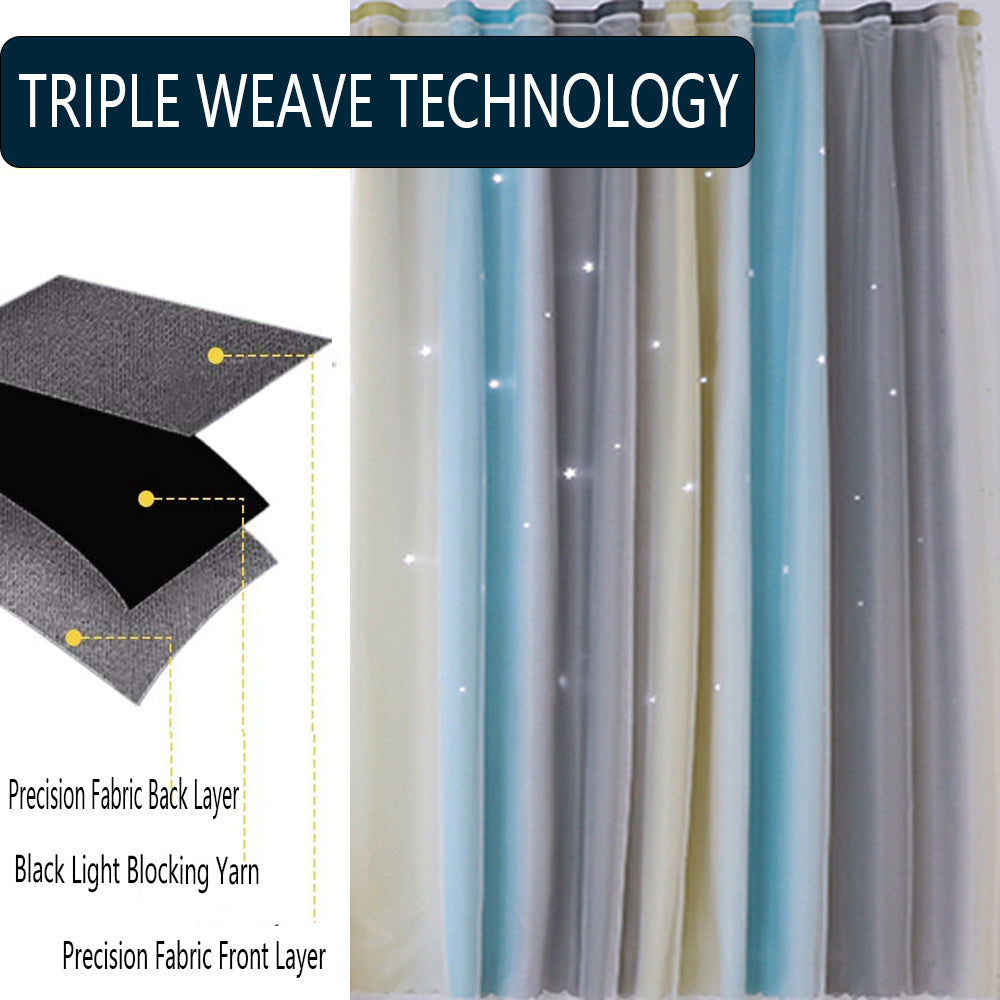 Easy Installation Bedroom Curtains – Rainbow Star Cut Design, Thermal Insulation & Blackout for Kids & Girls’ Rooms