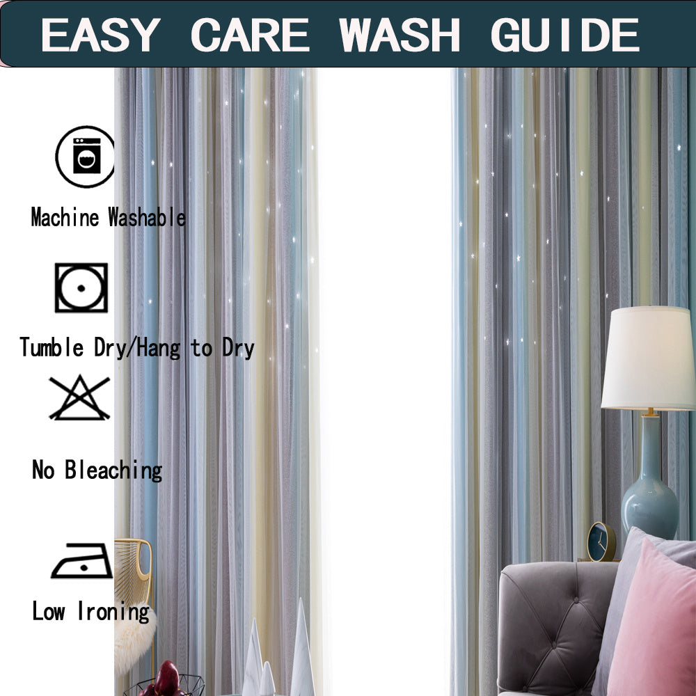Easy Installation Bedroom Curtains – Rainbow Star Cut Design, Thermal Insulation & Blackout for Kids & Girls’ Rooms