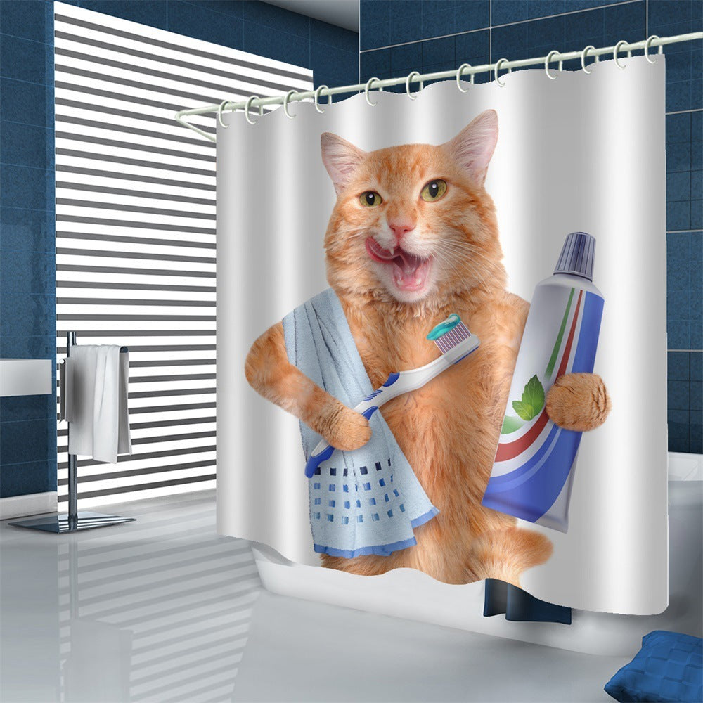 Waterproof Polyester Shower Curtain – Modern Cute Cat Design Bathroom Curtain for Home & Kids