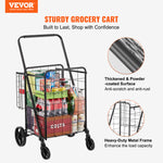 VEVOR Folding Shopping Cart – Jumbo Double Basket Utility Cart with 360° Swivel Wheels, 110 lbs Capacity for Grocery, Laundry & Travel