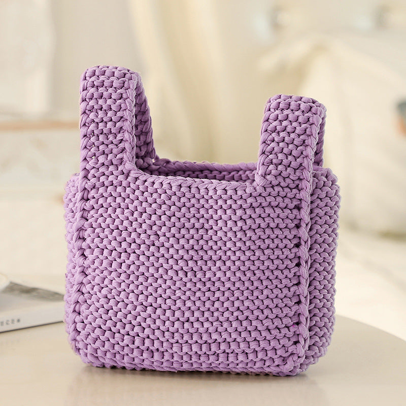 Fabric Thread DIY Woven Handbag Kit – Handmade Knitting Material Bag with Crochet Hooks & Sewing Accessories