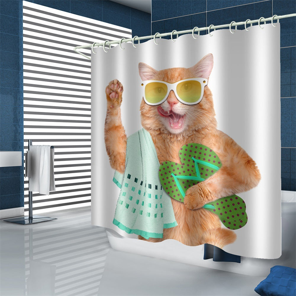 Waterproof Polyester Shower Curtain – Modern Cute Cat Design Bathroom Curtain for Home & Kids