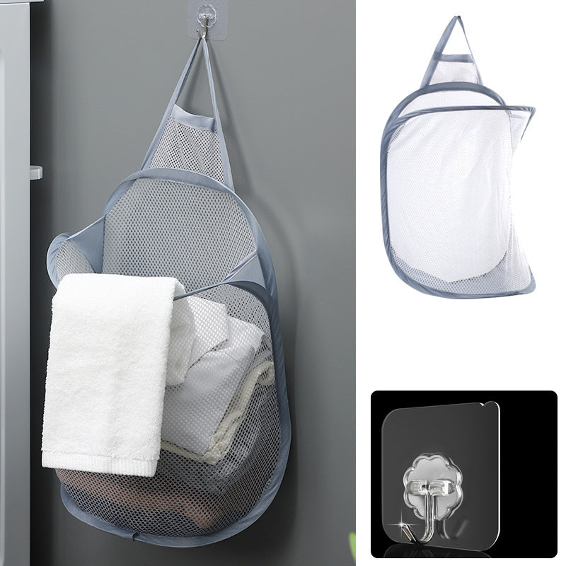 Foldable Laundry Basket with Hanger – Wall-Mounted Dirty Clothes Hamper for Bathroom & Bedroom, Space-Saving Storage Bag
