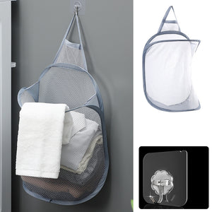 Foldable Laundry Basket with Hanger – Wall-Mounted Dirty Clothes Hamper for Bathroom & Bedroom, Space-Saving Storage Bag
