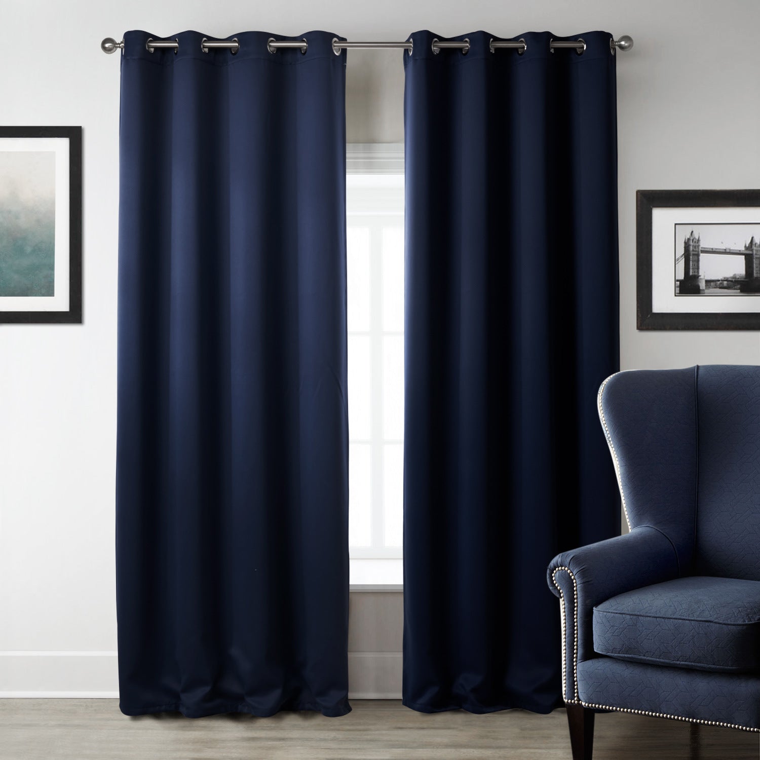 Dark Blue Blackout Curtains – Modern Printed Room Darkening Drapes for Bedroom & Living Room
