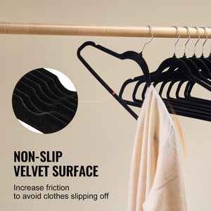 VEVOR Velvet Hangers 50 Pack – Black Non-Slip Clothes Hangers with 360° Swivel Hook, Slim Space-Saving Design