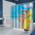Waterproof Polyester Shower Curtain – Modern Cute Cat Design Bathroom Curtain for Home & Kids