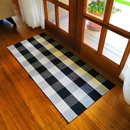 Cotton Buffalo Plaid Rugs – Classic Farmhouse Style Checkered Rugs for Entryway, Kitchen & Living Room
