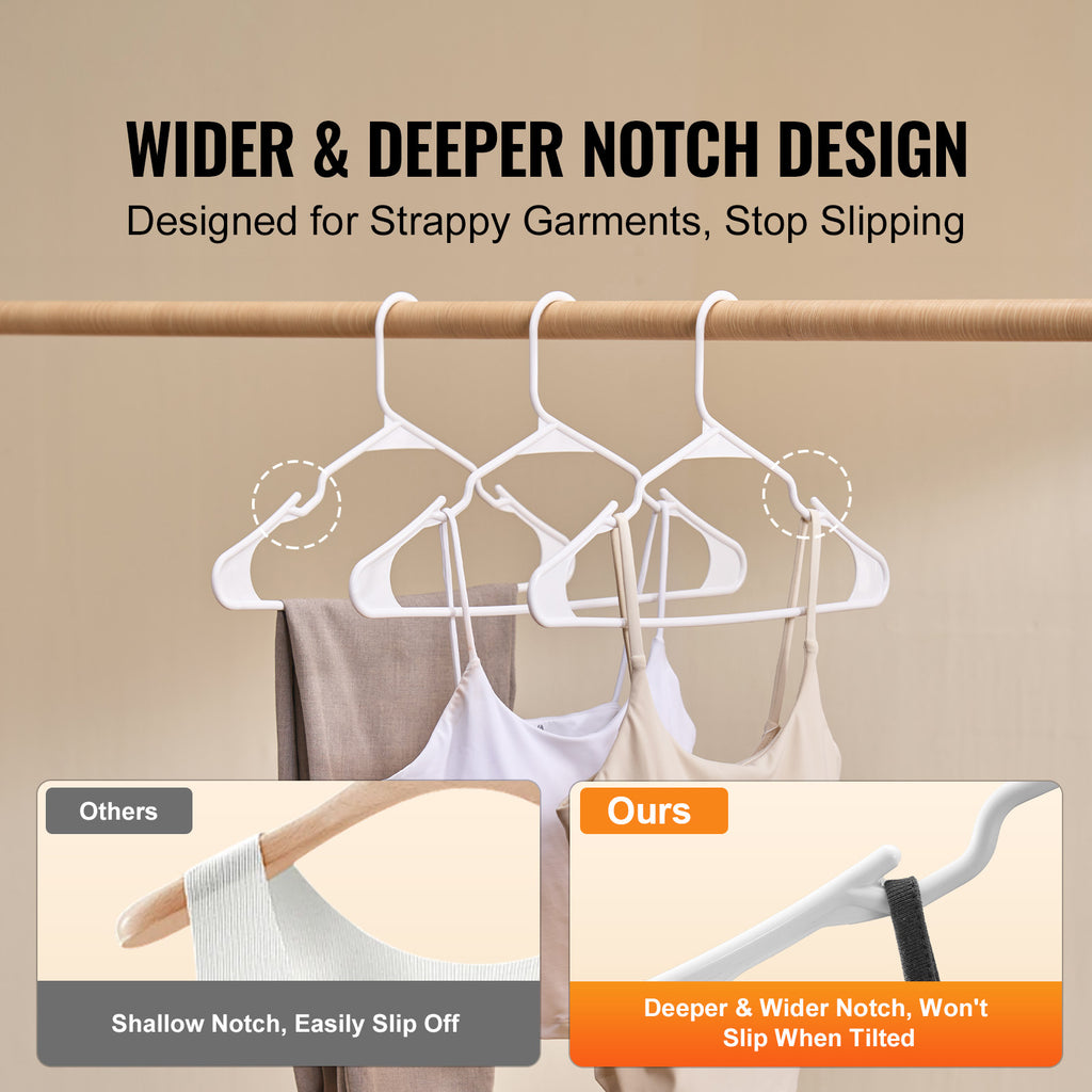 VEVOR Ultra-Thin Plastic Hangers 50 Pack – White Non-Slip Space-Saving Clothes Hangers