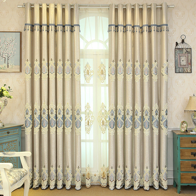 Luxury European Embroidery Curtains – High Sunshade Cotton Drapes for Living Room & Bedroom Decor