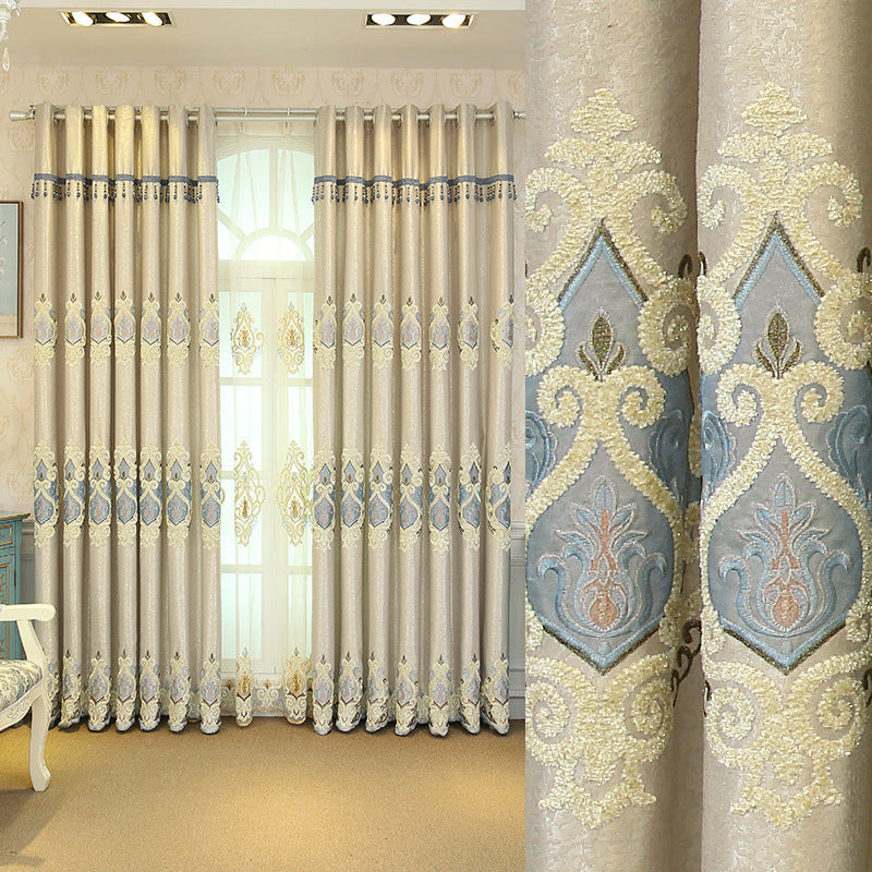 Luxury European Embroidery Curtains – High Sunshade Cotton Drapes for Living Room & Bedroom Decor